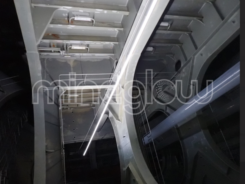 A MineGlow Explosion proof LED lighting Strip temporarily installed to illuminate the ballast in and oil and gas platform to conduct maintenance. Providing 500 lumens over a 30m area with no shadowing or glare.