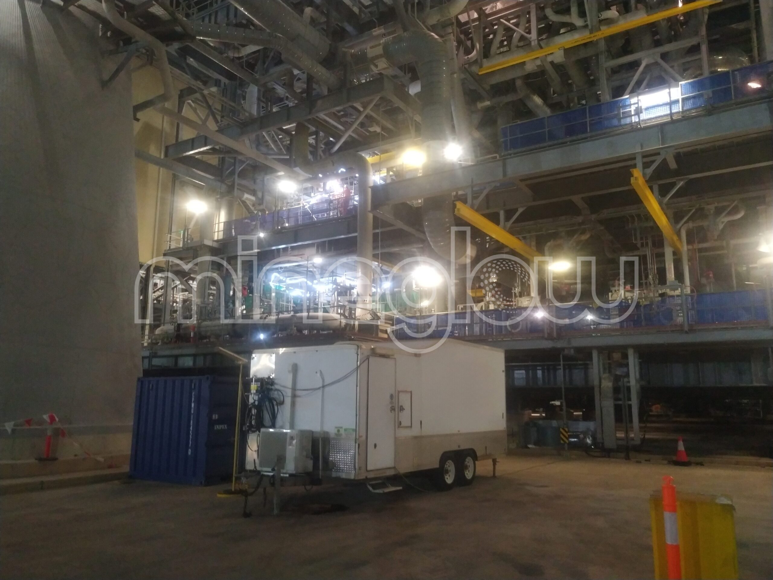 Demonstrates LED explosion proof strip lighting vs conventional lighting in an onshore gas facility.