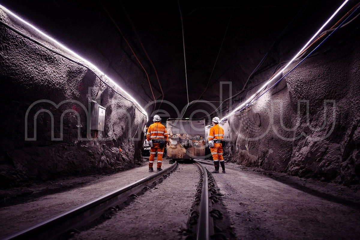 Miners inspecting the underground train