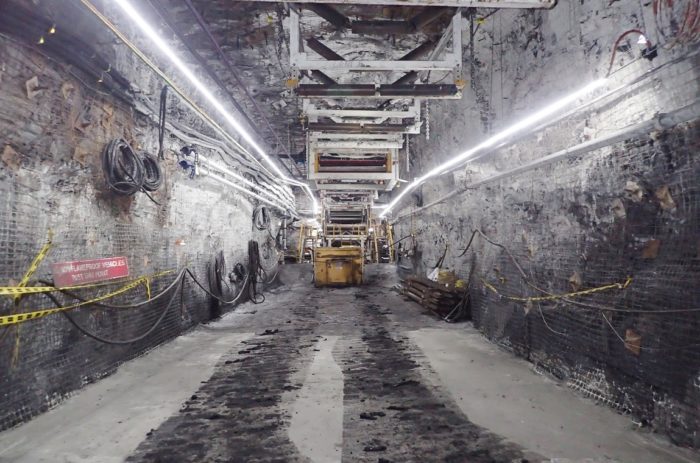 x-Glo LED Strip Light illuminating the conveyor area of an underground coal mine