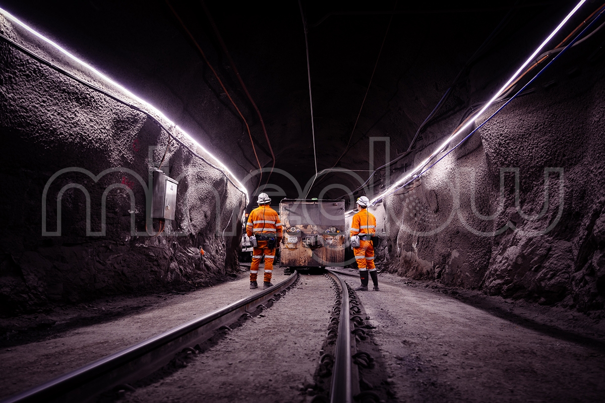 Miners inspecting the underground train