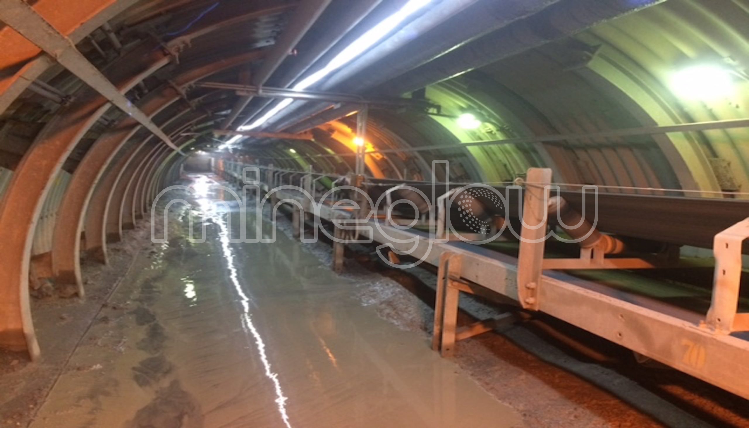MineGlow LED Lighting after installed along the conveyor