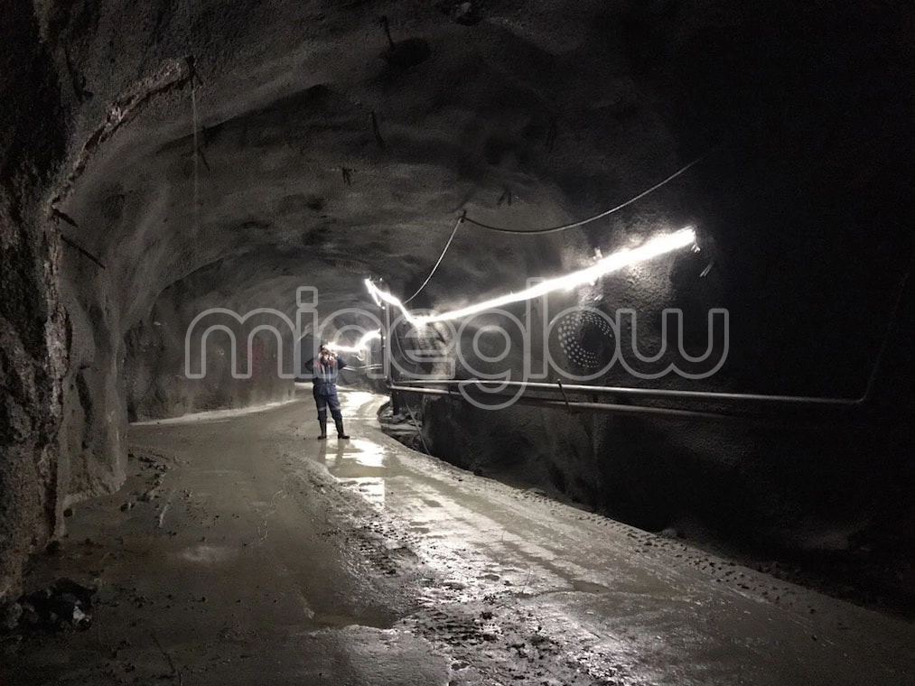 Mine Lighting in an underground mining tunnel.  MineGlow Halo