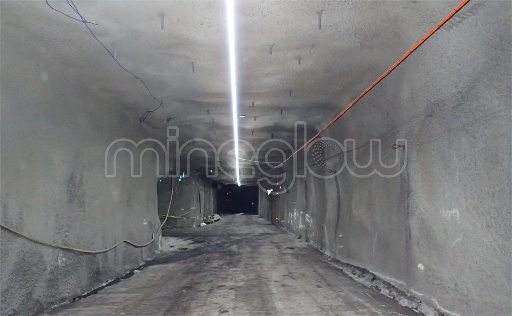 LED Mining Lighting to illuminate the drift in an underground coal mine. Halo