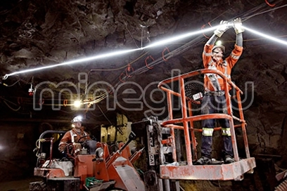 Installing the x-GLO 60-36v LED Strip Light in an underground mine tunnel. Halo