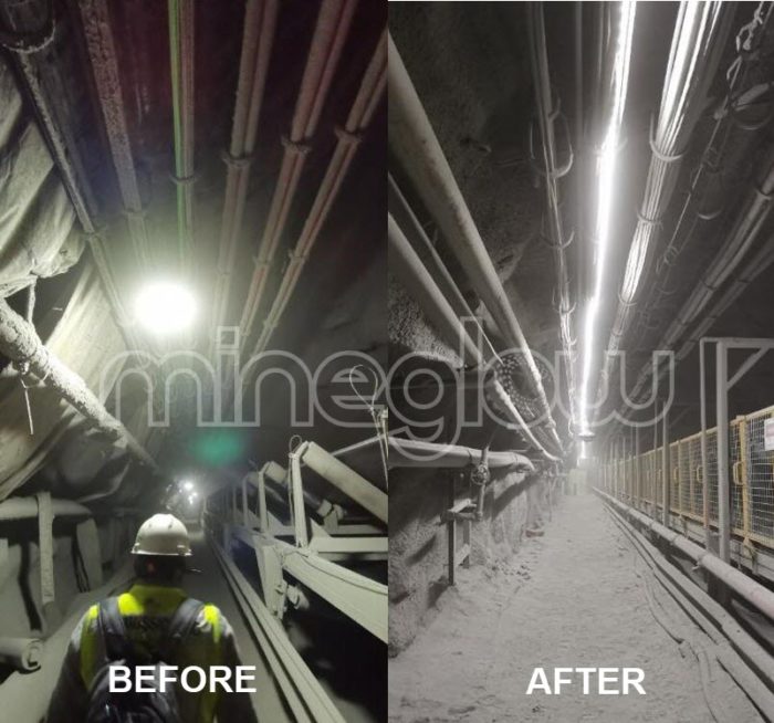 Underground mine conveyor LED lighting system