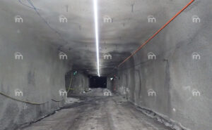 Mineglow LED strip lighting installed in an underground tunnel, providing bright, continuous illumination to improve visibility, worker safety and tunnelling operations.