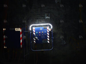 Mineglow 24VAC 1 metre LED strip lighting installed in an underground mining environment to provide reliable illumination, improved visibility and enhanced worker safety.